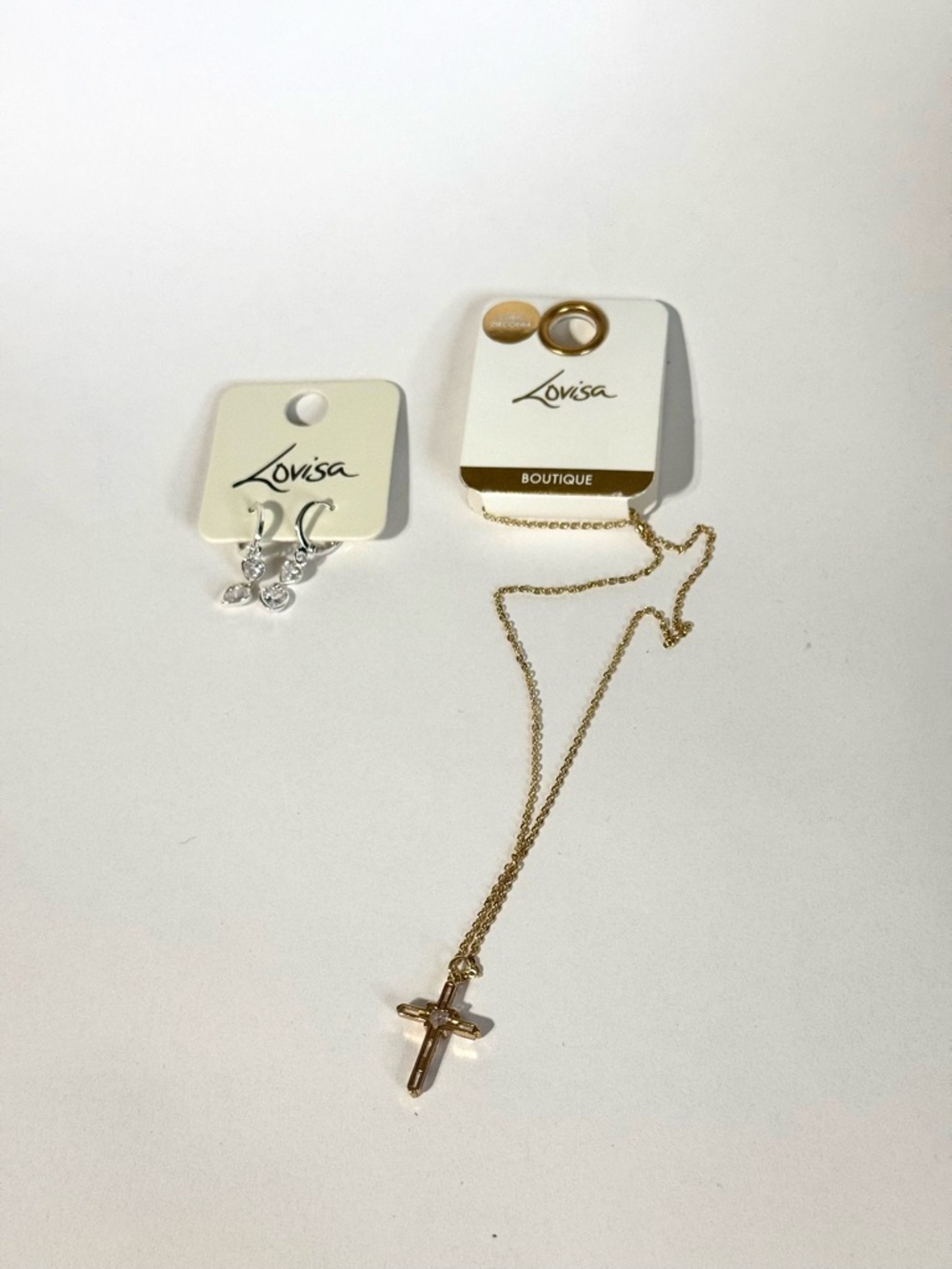 Lovisa Gold Cross Pendant Necklace and Silver Heart Earrings-Everyday Charm
